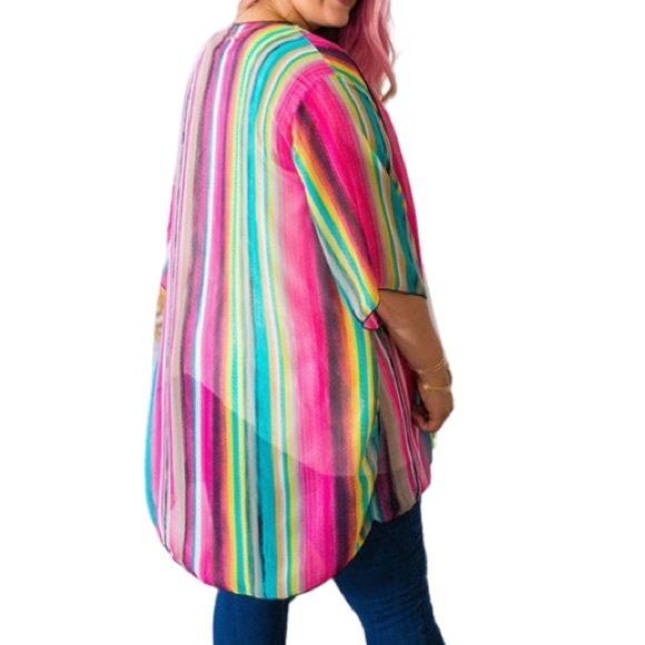 NOW & FOREVER Vibrant Hot Pink Striped Sheer Cardigan - Picture 2 of 12